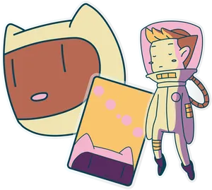 Cartoon Spacemanand Spacecat Stickers PNG Image