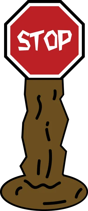 Cartoon Stop Signon Brown Pole PNG Image