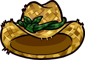 Cartoon Straw Hatwith Green Band PNG Image