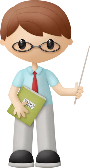 Cartoon Teacher Holding Pointerand Book PNG Image