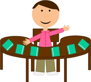 Cartoon Teacherat Desk PNG Image