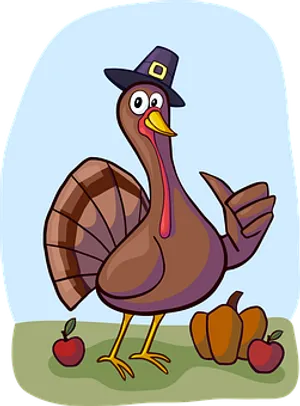 Cartoon Thanksgiving Turkeywith Hat PNG Image