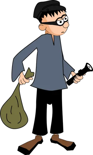 Cartoon Thief With Loot Bagand Flashlight PNG Image