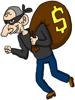 Cartoon Thief With Money Bag PNG Image