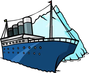 Cartoon Titanic Hitting Iceberg PNG Image