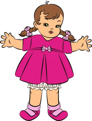 Cartoon Toddler Dollin Pink Dress PNG Image