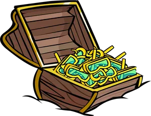 Cartoon Treasure Chest Fullof Gold PNG Image