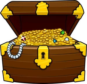 Cartoon Treasure Chest Fullof Goldand Jewels.png PNG Image