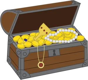 Cartoon Treasure Chestwith Goldand Jewels.png PNG Image