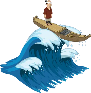 Cartoon Tsunami Surfer PNG Image