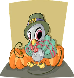 Cartoon Turkey Wearing Pilgrim Hat PNG Image