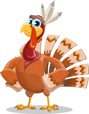 Cartoon Turkeywith Headband PNG Image