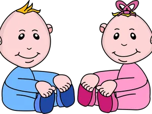 Cartoon Twin Babies Sitting PNG Image