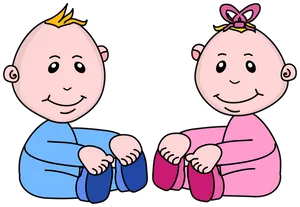 Cartoon Twin Babies Sitting PNG Image