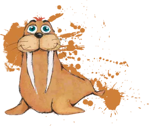 Cartoon Walrus Orange Splash Artwork PNG Image