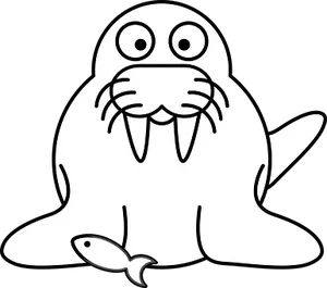 Cartoon Walrus With Fish PNG Image