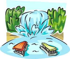 Cartoon Waterfall Scenery PNG Image