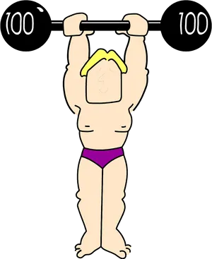 Cartoon Weightlifter Raising100kg Barbell PNG Image