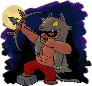 Cartoon Werewolf Archer Moonlight PNG Image