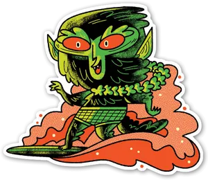 Cartoon Werewolf Surfing Sticker PNG Image