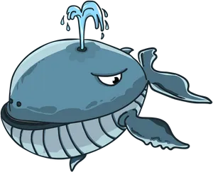 Cartoon Whale Spouting Water PNG Image