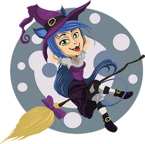 Cartoon Witch Flyingon Broomstick PNG Image