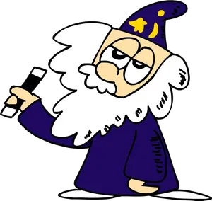 Cartoon Wizardwith Wandand Hat PNG Image