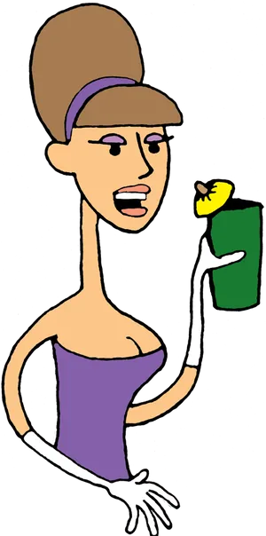 Cartoon Woman Holding Green Drink PNG Image