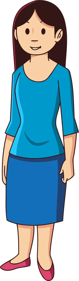 Cartoon Woman Standing Blue Outfit.png PNG