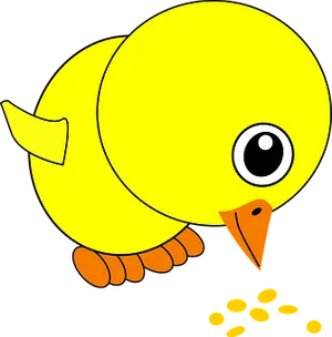 Cartoon Yellow Chick Feeding PNG Image