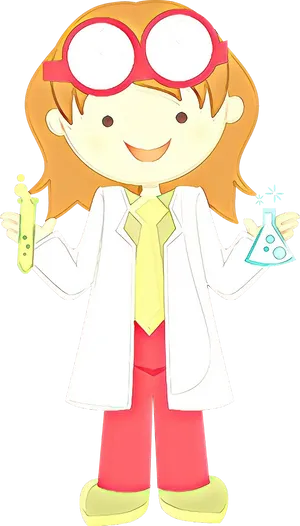 Cartoon Young Scientist Girl Holding Flasks PNG Image