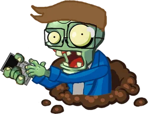 Cartoon Zombie With Smartphone PNG Image