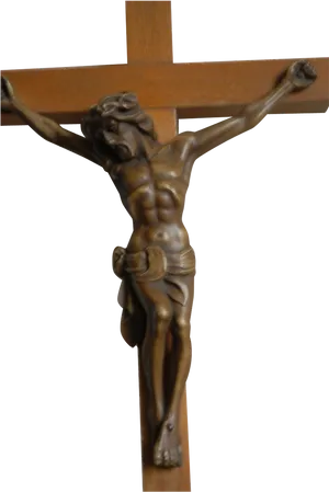 Carved Wooden Crucifix PNG Image