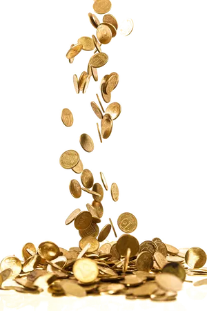 Cascading Gold Coins Black Background PNG Image