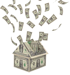 Cash Housewith Falling Money PNG Image