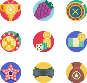 Casino Jackpot Icons Set PNG Image