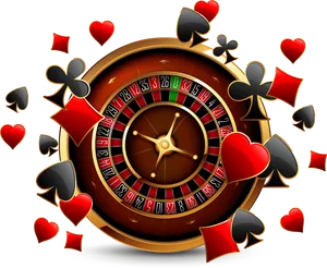 Casino Roulette Wheelwith Playing Cards Suits PNG Image