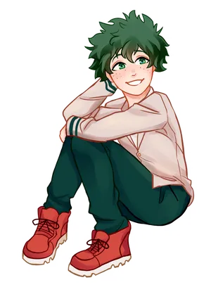 Casual Deku Sitting Illustration PNG Image