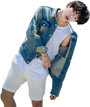 Casual Denim Fashion Pose PNG Image