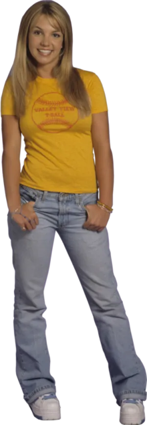 Casual Yellow Top Jeans Britney PNG Image