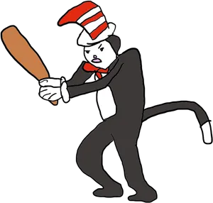 Cat In The Hat Baseball Swing PNG Image