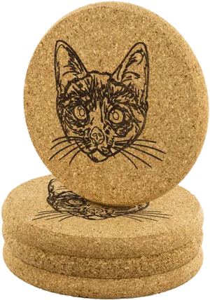 Cat Sketch Cork Coasters PNG Image