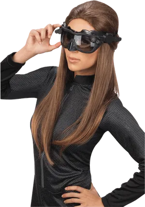 Catwoman Costume Goggles Pose PNG Image