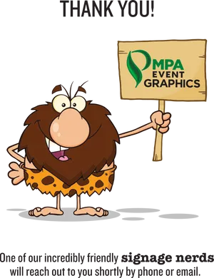 Caveman Holding Thank You Sign PNG Image