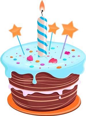 Celebratory Birthday Cakewith Candleand Stars.png PNG Image