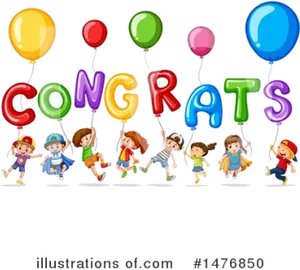 Celebratory Congrats Balloonsand Children PNG Image