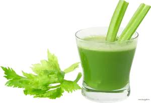 Celery Juice Glass Fresh Leaves PNG Image