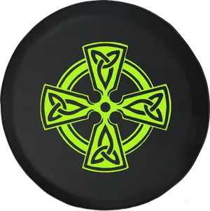 Celtic Cross Green Black Background PNG Image