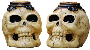 Ceramic Skull Jars Twin Display PNG Image