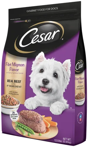 Cesar Dog Food Filet Mignon Flavor Packaging PNG Image